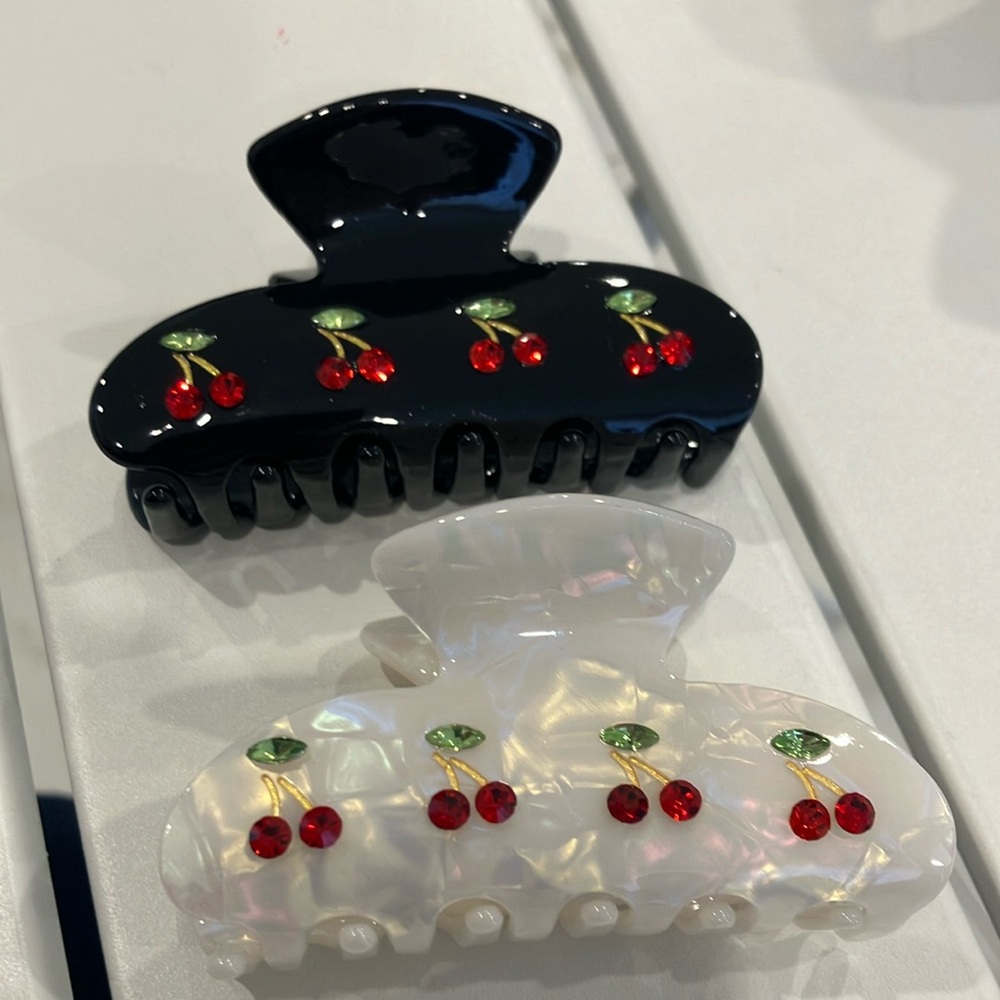 Cherry Pie Hair Clips Claw Clip Set Black and Pearl